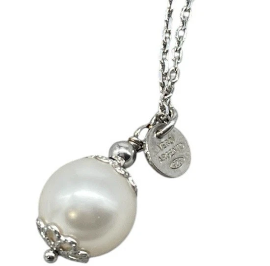 COLLANA DONNA FIRMATA ARGENTO 925 CATENINA CON CIONDOLO DI PERLA NATURALE BIANCA - Immagine 1 di 4