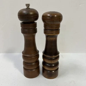 WOODCREST BY STYSON VINTAGE WOOD SALT SHAKER & PEPPER GRINDER MADE IN JAPAN - Picture 1 of 3