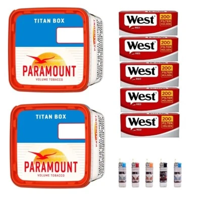 2x Paramount Titan Box 315g Volumentabak Stopftabak + 1000 Hülsen + 5 Feuerzeuge - Bild 1 von 3