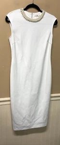 Spense White Pearl Bling Neckline Sleeveless Midi Dress Size 8P NWT - Picture 1 of 6