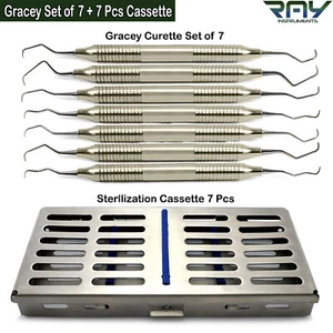 Periodontal Dental Gracey Curettes Set of 7 With Cassettes Surgical Instruments - Picture 1 of 4