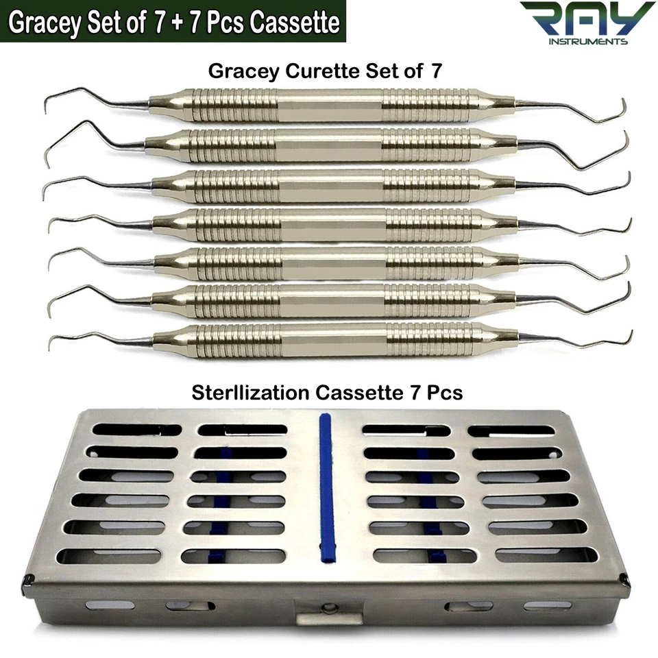 Periodontal Dental Gracey Curettes Set of 7 With Cassettes Surgical Instruments - Image 1 of 1