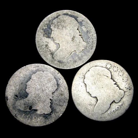 1814 1821 1827 Capped Bust Dime Silver ---- Nice Type Coin Lot  ---- #PP814 Cover