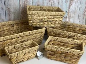 Set of 5 - Woven Seagrass Storage Baskets Storage Bins Wicker Basket - Brown NWT - Picture 1 of 14