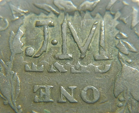 Large cent/penny 1821 fancy counterstamp J.M Cover