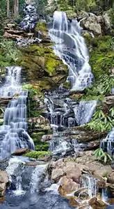 Rocky Waterfall Mountainside Panel 100% Cotton Print Fabric - Picture 1 of 1