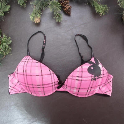 Playboy Bra Size 36C Pink Plaid Padded Wireless Adjustable Clasp Back - Image 1 of 4