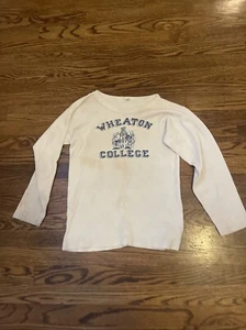 Vintage 50’s 60’s Distress Long Sleeve Wheaton College Shirt - Picture 1 of 7