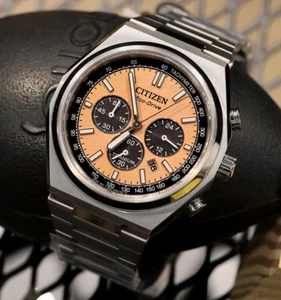 Citizen Super Titanium Sapphire Zenshin Chronograph Salmon Dial Watch CA4610-85Z - Picture 1 of 5