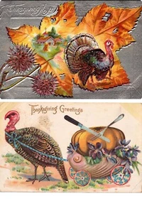Thanksgiving Tom Truthahn anthropomorph & Silber vergoldet Herbst 2x Lot Antik Teile - Bild 1 von 10
