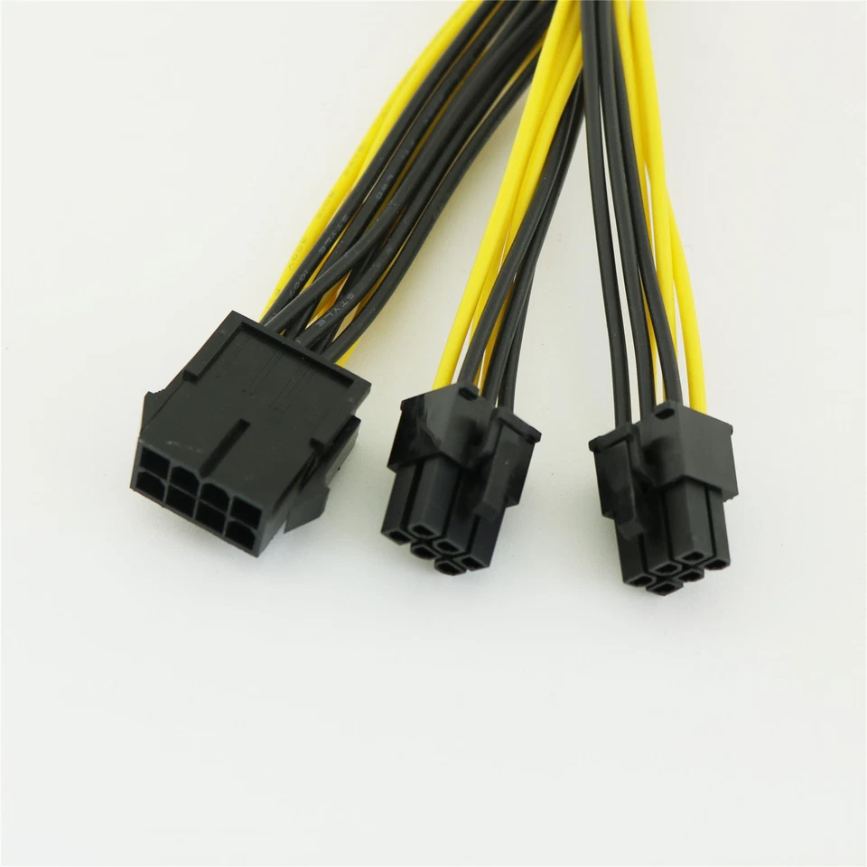PCI-E 6+2 Pin 8Pin to Dual 6 Pin PCI Express Power Adapter Y Splitter Cable 20cm - Image 1 of 4