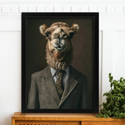Dapper Camel in Tweed Suit Art Print Funny Animal Wall Art Anthropomorphic Camel - Image 1 of 2