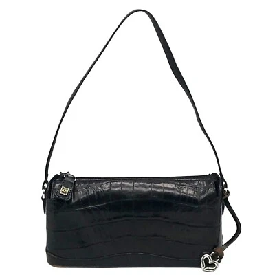 Baguete de couro vintage Brighton preta crocodilo em relevo - Imagem 1 de 4