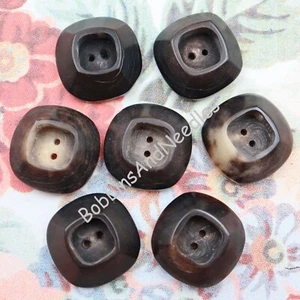 Set of 7 Mock Horn Buttons 27 mm Vintage Dome Shape Brown Casein Button Galalith - Picture 1 of 8