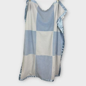 Baby Connections Baby Blanket Satin Edge/Back Blue White Patchwork Plush Soft - Picture 1 of 5