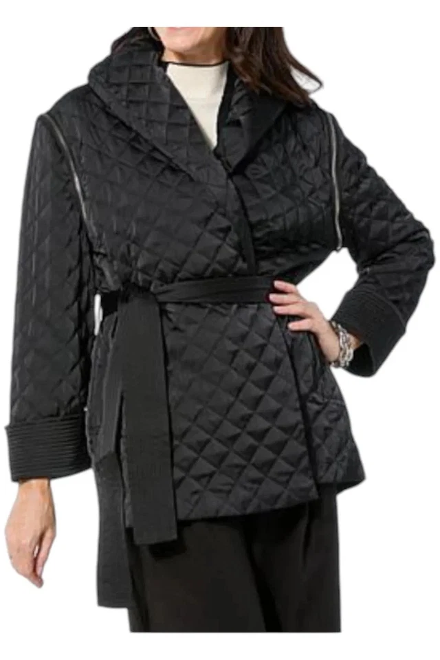 Jhoan Sebastian 灰色女式腰带绗缝夹克黑色 — 第 1/1 张图片