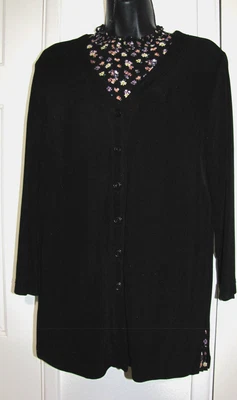 Cárdigan túnica francés con botones de lavandería negro tejido líquido manga 3/4 para mujer S/M Foto 1 de 4