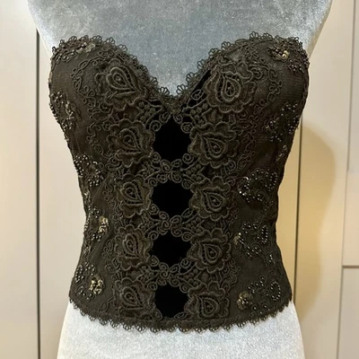 Bustier vintage Jonquil de Diane Samandi con cuentas de encaje espalda baja negro talla 36B Foto 1 de 4