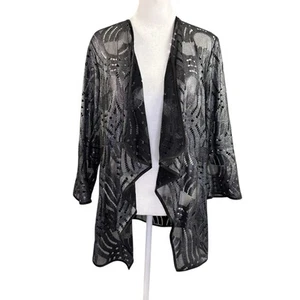 Chico's Travelers 2 L Deco Lace Open Jacket Silver Metallic Topper Cardigan - Bild 1 von 13