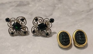 2 PARES DE PENDIENTES VINTAGE PIEDRAS VERDES Y PEDRERÍA TORNILLO TRASERO Y CLIP - Imagen 1 de 8