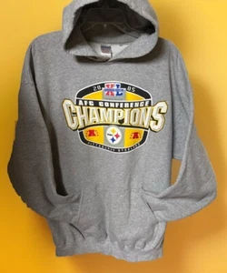 VINTAGE 2005 NFL STEELERS AFC CONFERENCE CHAMPION GRAY GILDAN HOODIE SIZE XL - Picture 1 of 5