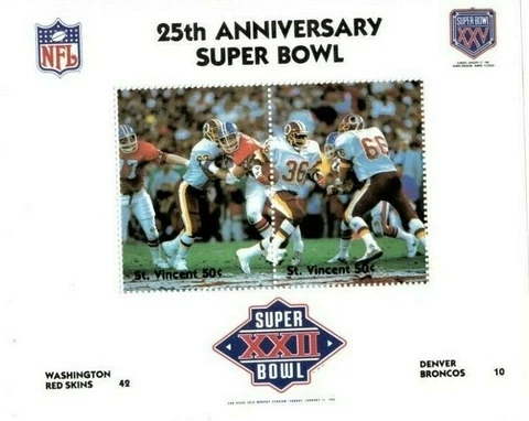 St. Vincent 1991 - Super Bowl XXV NFL Timmy Smith Redskins VS Broncos S/S MNH Cover