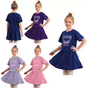 Kids Girl's Tracksuit Short Sleeve Top And Skirts Gift Dress-up Festival Music - Picture 1 of 27