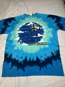 T-shirt vintage blu liquido Haight Ashbury San Francisco tie dye manica corta Lg - Foto 1 di 5