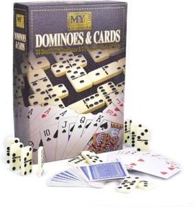 New Traditional Retro style 28pc Double Six Dominoes & 2 Pack Playing Cards - Picture 1 of 3