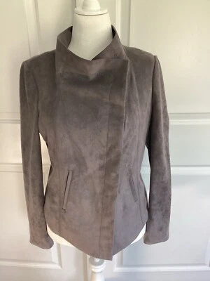BCBG Max Azria Womens Vegan Suede Button Up Open Front Jacket Gray Size M - Image 1 of 4