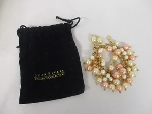 SIGNED JOAN RIVERS PEACH & IVORY PEARL DANGLE CHAIN LINK BRACELET - Picture 1 of 5