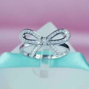 2Ct Round Cut Lab Created Diamond Women's Bow Ring 14K White Gold Plated Silver - Picture 1 of 5