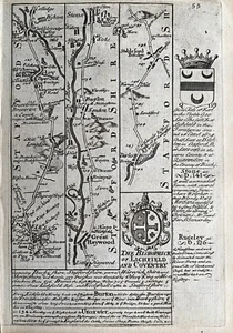 Mapa de ruta antiguo de 1720: Lichfield a Chester, Owen y Bowen Shts 55/56 - Imagen 1 de 3