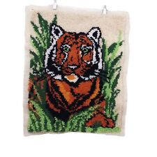 Vintage 70s Quality Handmade Handcrafted Tiger Hook Rug Wall Art Decor Tapestry