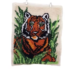 Tappeto vintage anni 70 qualità fatto a mano tigre gancio decorazione arte parete arazzo - Foto 1 di 9