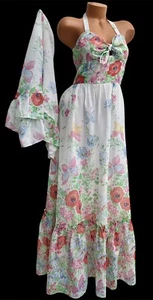 Vintage 1970’s Candi Jones California Floral Cotton Sun Dress Ruffle Shawl Sz S - Bild 1 von 12