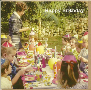 Open Happy Birthday Greeting Card for Her Female Retro Vintage Girl's Party Cake