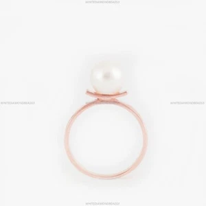 Gift For Her 14k Gold Pearl Gift for her Band Wedding Engagement Gemstone Ring - Picture 1 of 5