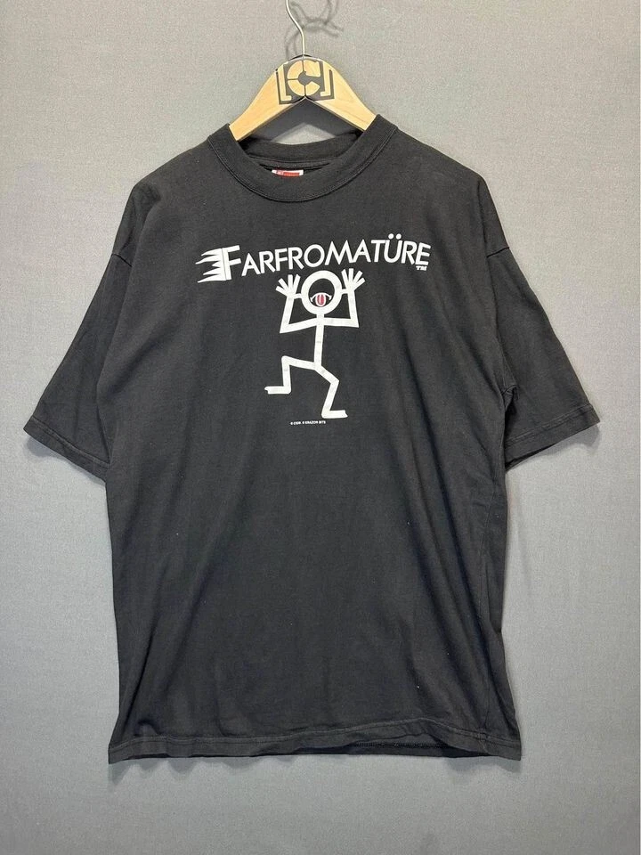Vintage Farfromature Shirt Mens Large Black Stick Man Band tee CGW Erazor Bits - Image 1 of 4