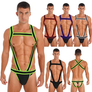 Mens Elastic Body Chest Harness Bandage Bulge Pouch Jock Strap Bodysuit Jumpsuit - Picture 1 of 64