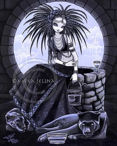 Tribal Fusion Water Well Goddess Cat Fairy Panther Myka Jelina Art Print Signed - Picture 1 of 5