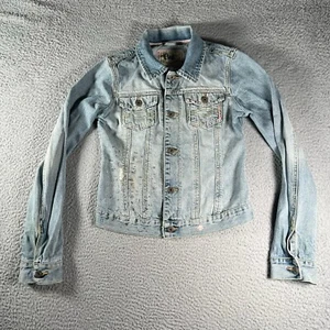 Abercrombie Vintage Denim Jacket Youth Large Light Wash Cute Sequin Jacket Coat - Picture 1 of 10