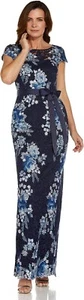 Adrianna Papell Womens Embroidered Floral Lace Gown, Navy Multi, 2 - Picture 1 of 1