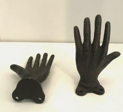 2 Cast Iron Hand Bookends Book Ends Bookshelf Paperweight Rustic Home Decor Stop - Image 1 of 4
