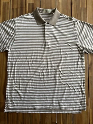 Camisa Polo De Colección Fairway & Greene Para Hombres XL Marrón Blanco Rayas Dunas Perdidas Golf Foto 1 de 4