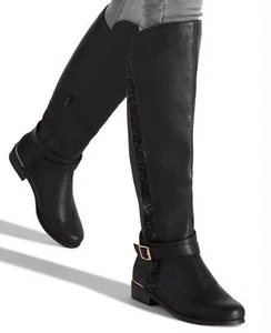 NEGRAS Talla 10 Mujeres Damas Botas Imitación Cuero Gamuza Botas Planas - Imagen 1 de 1