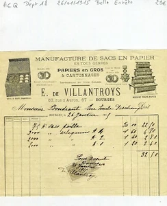 Dépt 18 - Bourges 67 Rue d'Auron - Belle Entête d'une Papeterie Cartonnerie 1915 - Picture 1 of 1