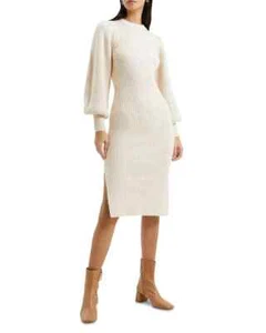 French Connection Kessy Puff Sleeve Sweater Dress Womens XS Oatmeal Pullover L/S - Picture 1 of 16
