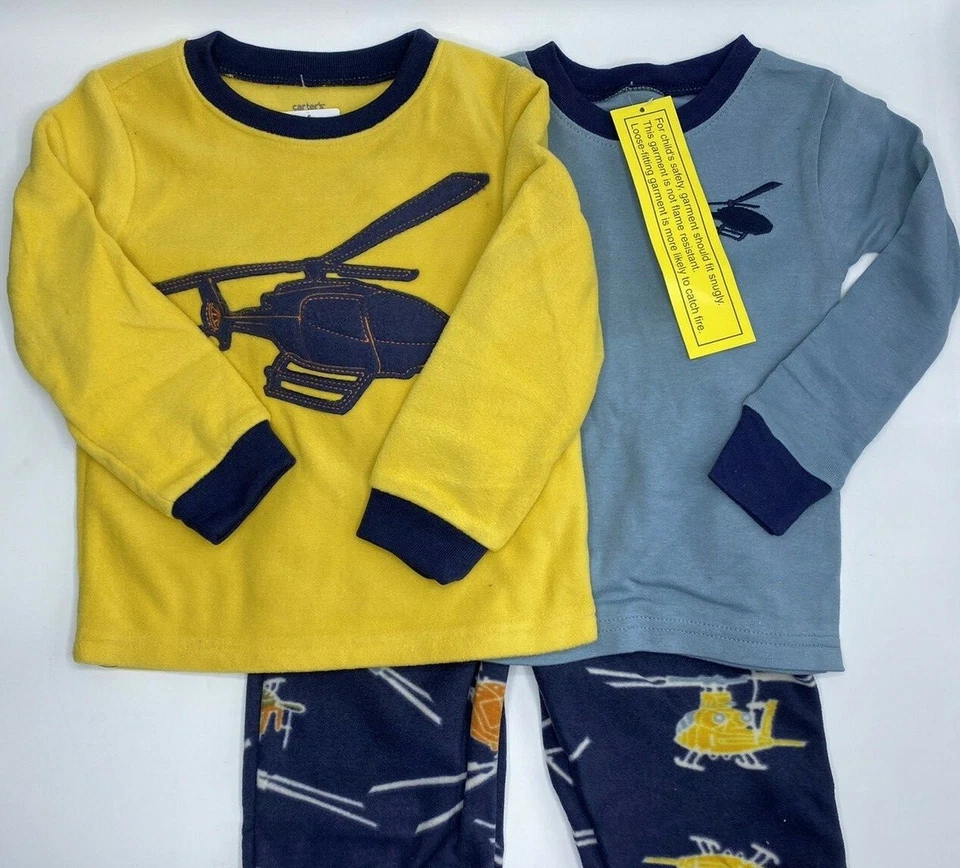 Carter’s Boys Size 2T Adorable 3-Piece Long Sleeve Pajama Set Helicopter. Soft