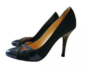 AUTHENTIC FENDI SATIN & PATENT LEATHER DESIGNER STILETTO HEEL WOMENS SHOE SZ 38 - Picture 1 of 12